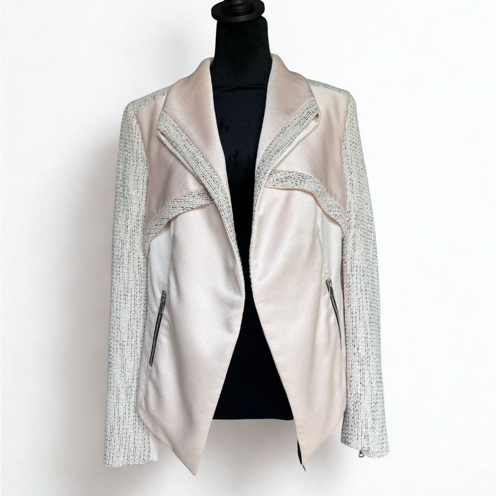 Bebe Blush Open Front Jacket | Mixed Media Moto Style Blazer